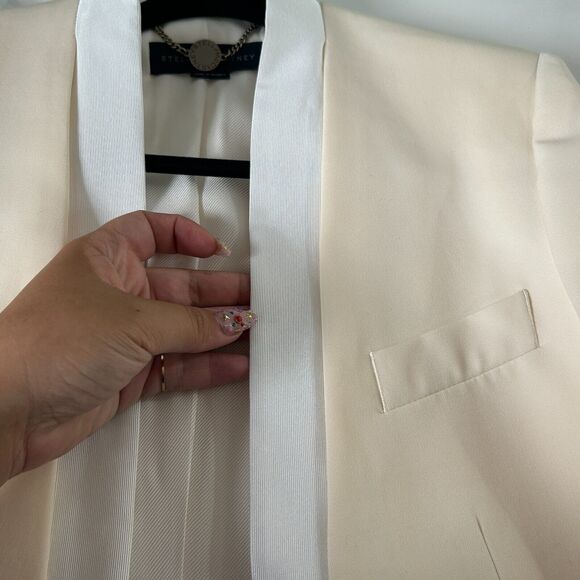 Stella McCartney Cream with White Lapel 1-Button Breast Pocket Blazer 42 / 12 - Picture 4 of 13